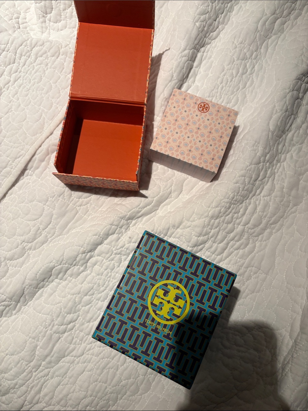 Tory Burch Teal & Navy Logo Patterned Jewelry Box